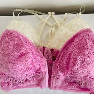 Lot of 2 Aerie Womens Open-front Lace Padded  Razorback Eyelash Bralettes XXL